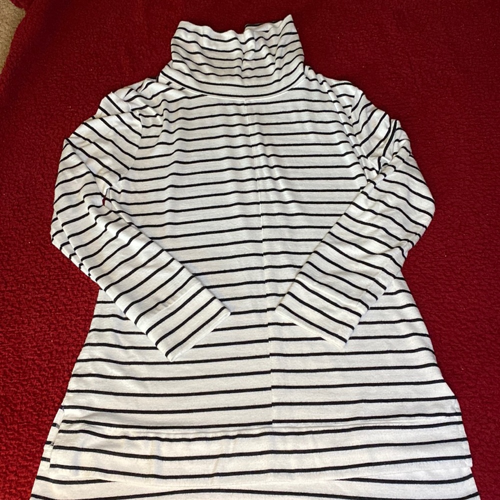 Black and white striped turtleneck 3/4 sleeve